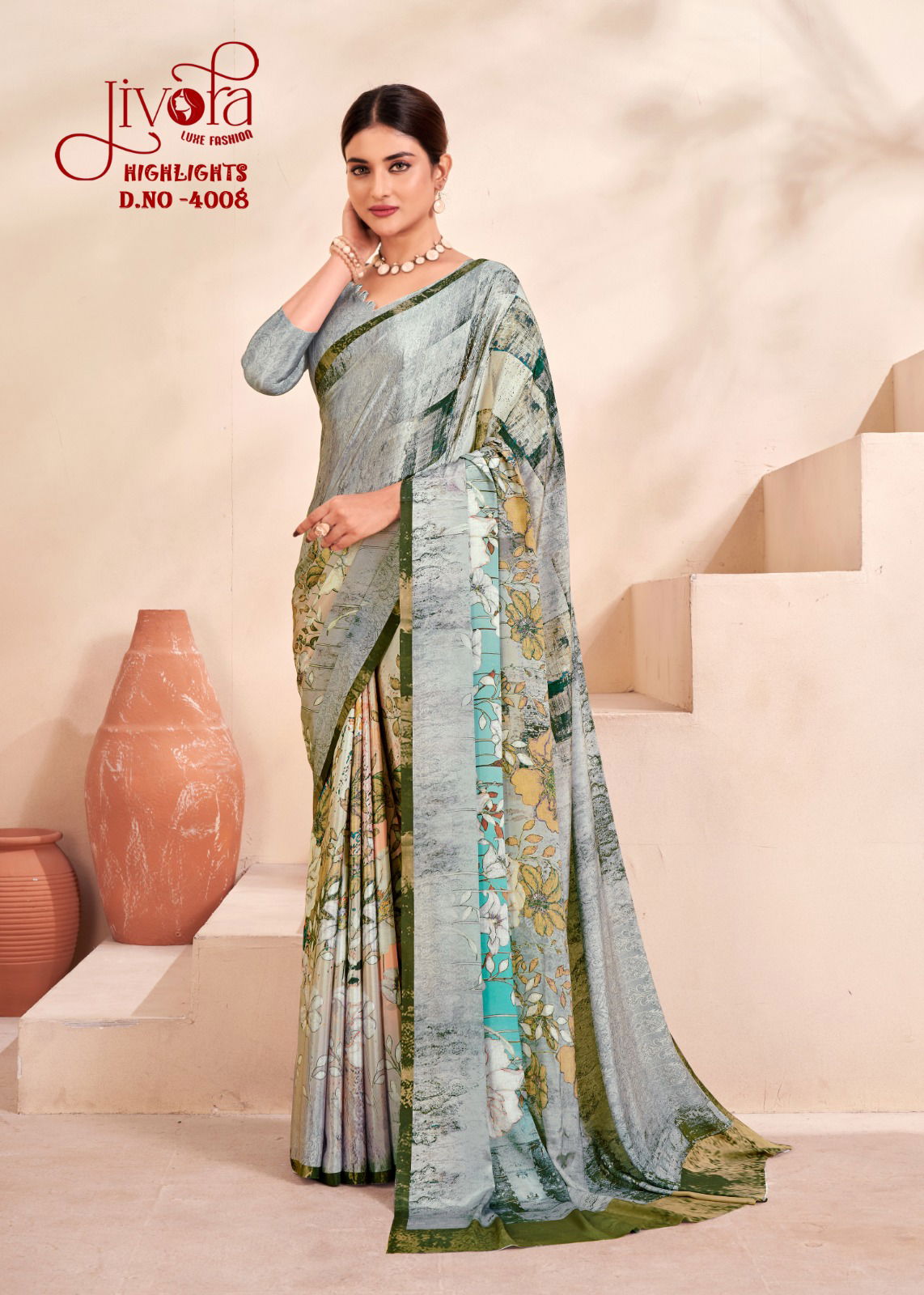 Highlight By Jivora Crepe Silk Printed Casual Wear Saree Suppliers In India