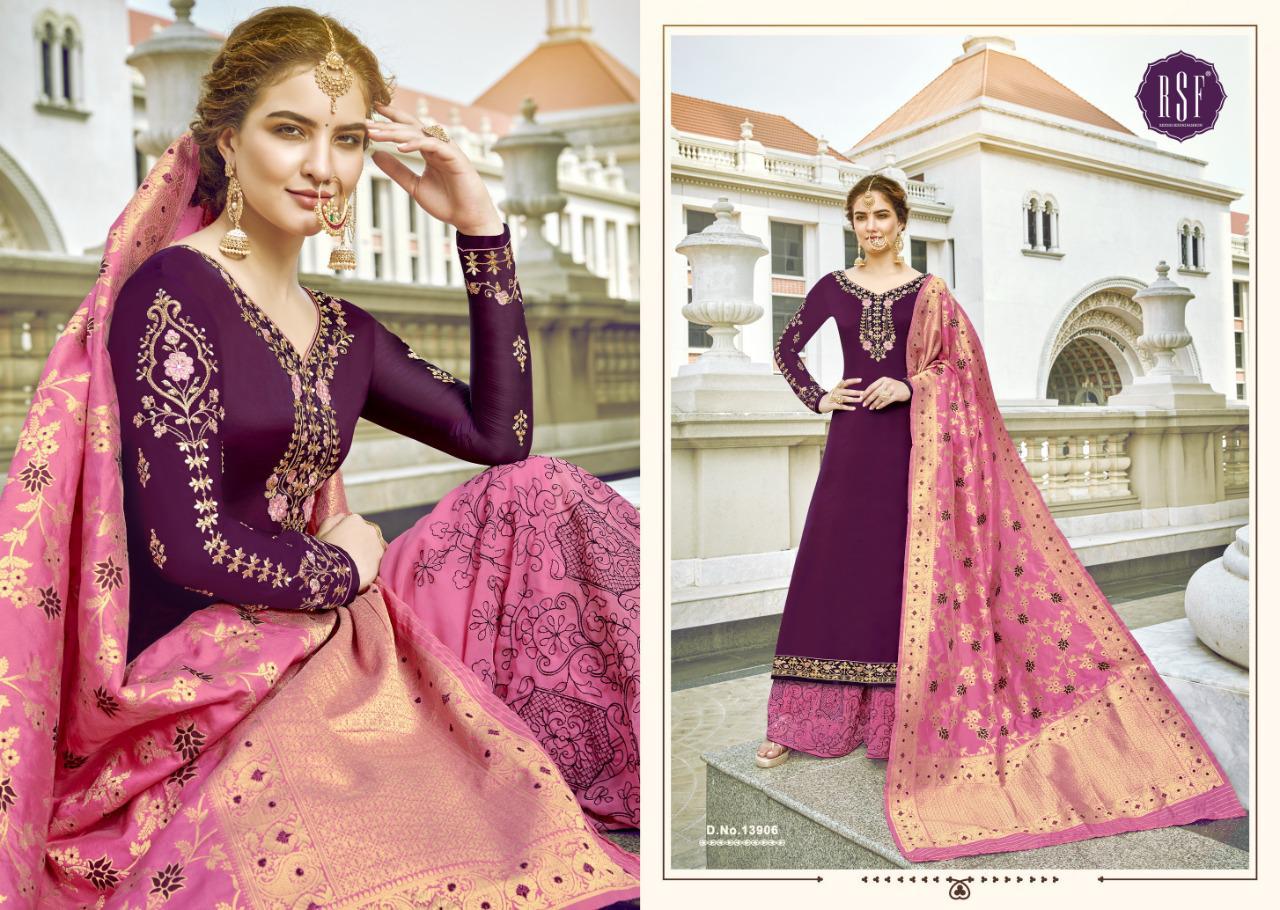 RSF Gazal Heavy Sharara Fancy Work Georgette Satin Dress and Jacquard Dupatta Premium Dress