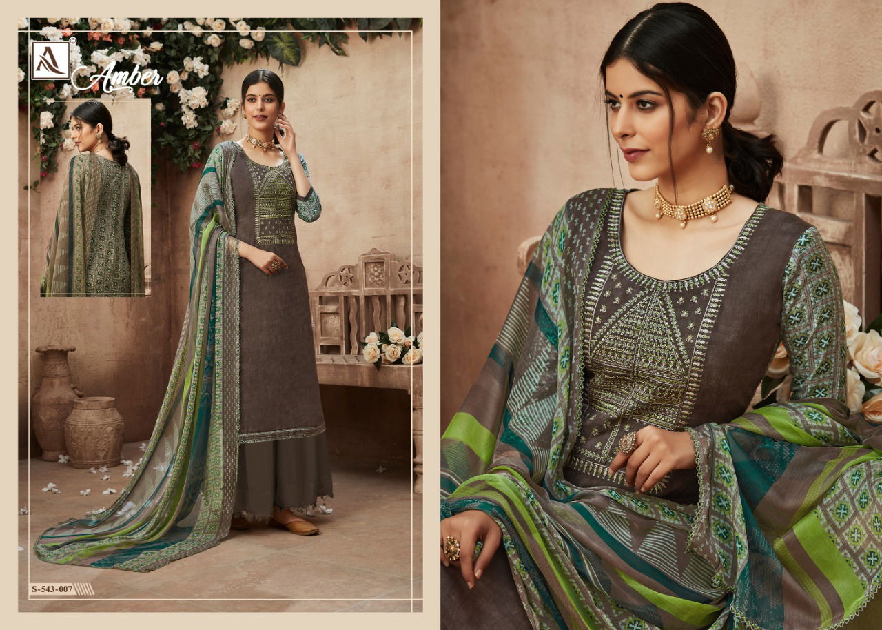 Alok Amber Designer Festive Wear Pure Viscose Rayon Self Print with Fancy Embroidery and Swarovski Diamond Work Top With Chiffon Dupatta Dress Material Collection
