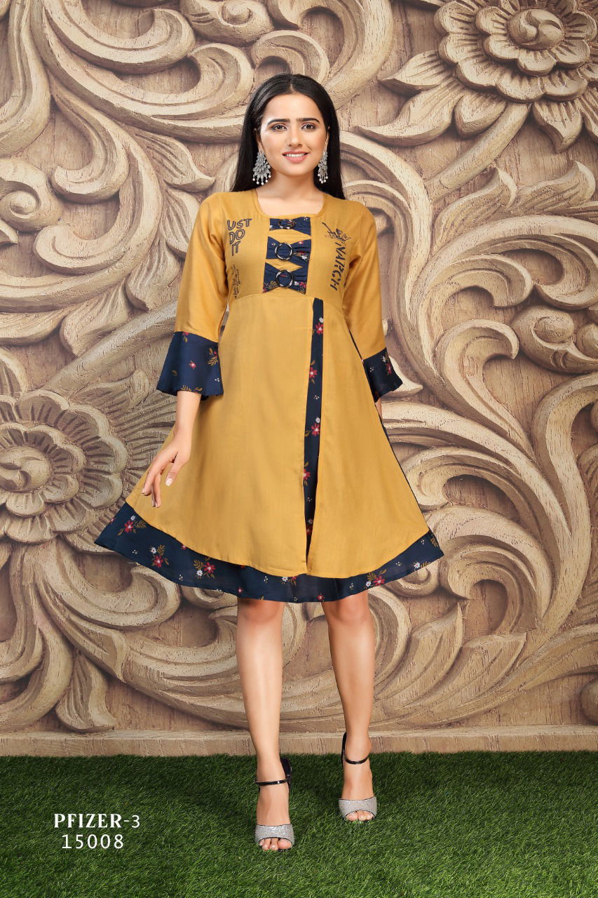 Pfizer 3 Rayon Prints Western Style Ethnic Wear Kurti Collection

