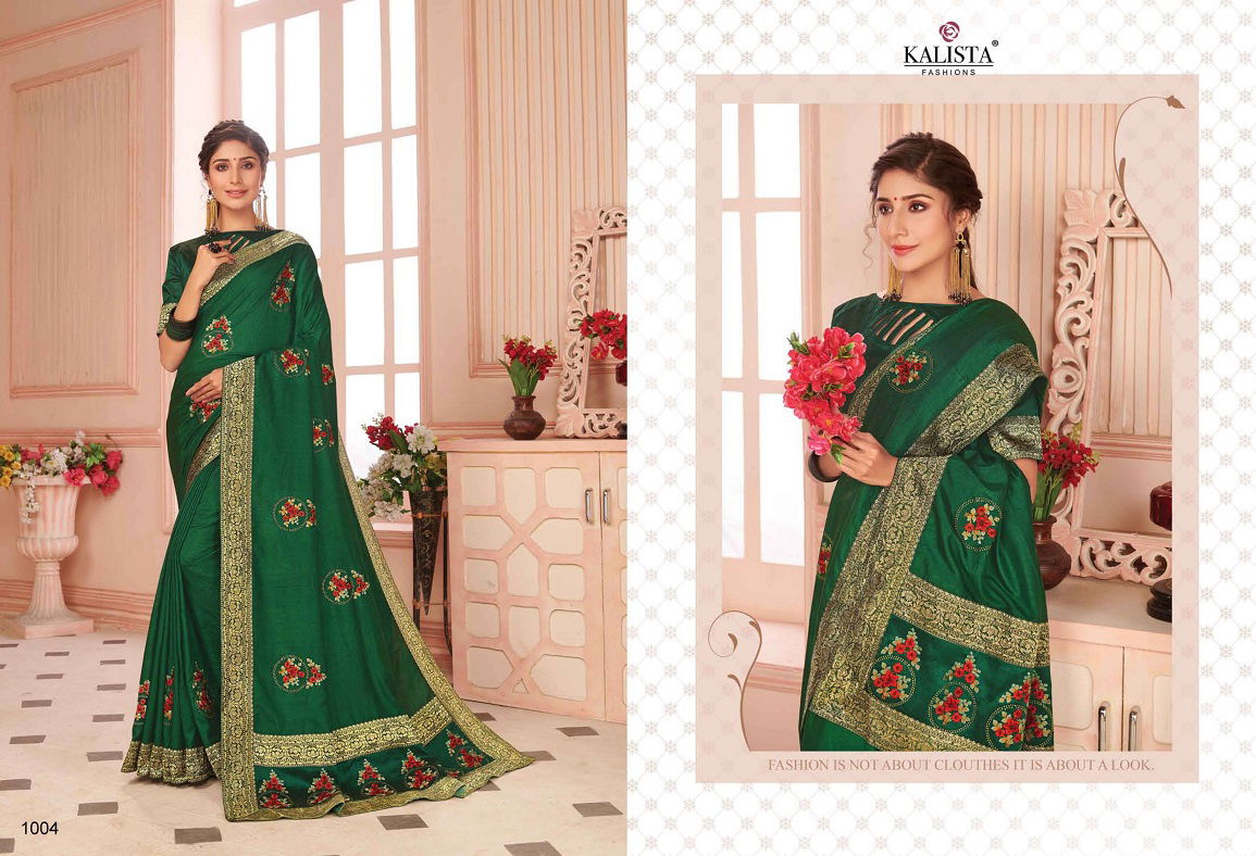 Kalista Tamanna Latest Designer wedding Wear Embroidery Worked vichitra Silk Sarees Collection