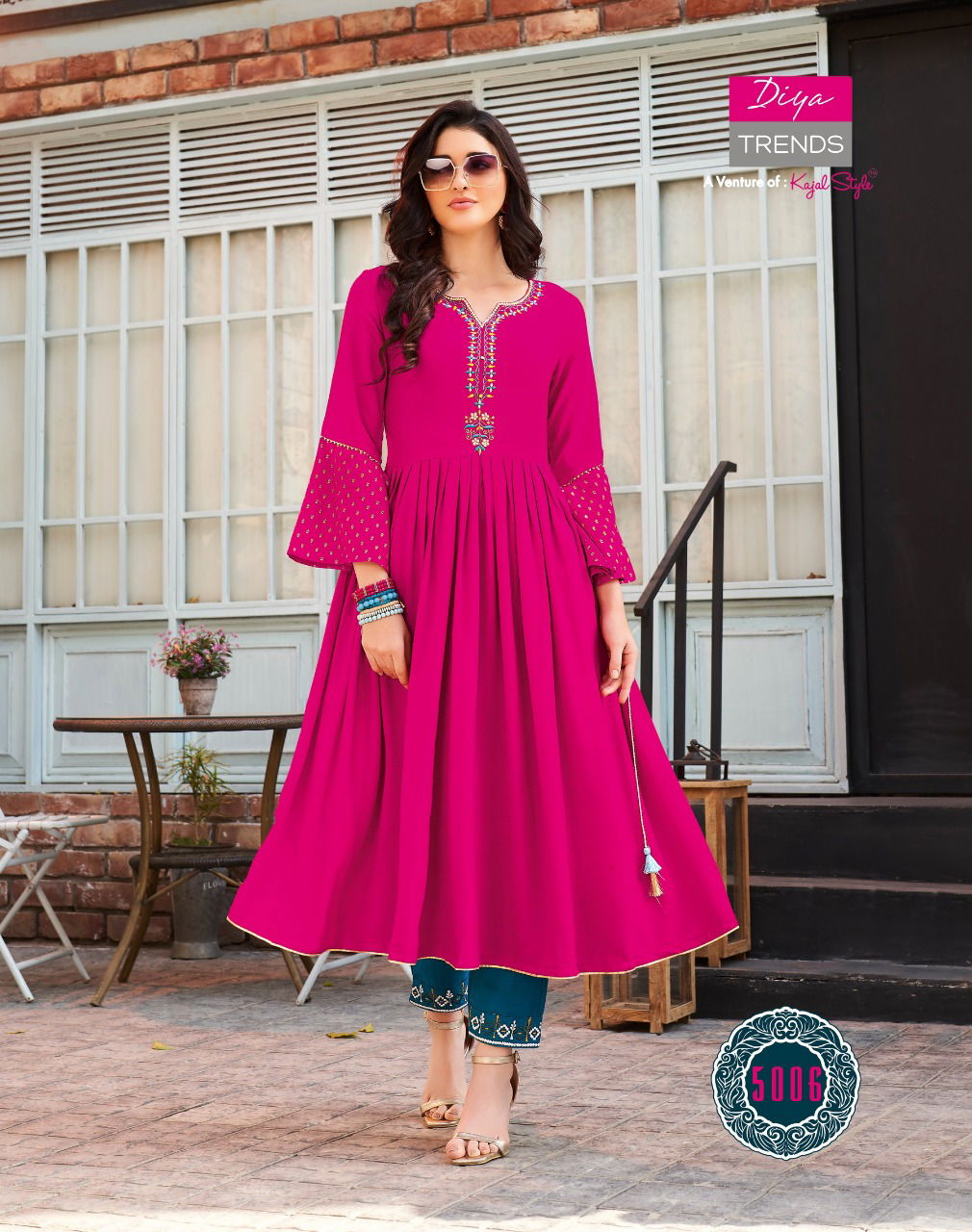 Ethnicity 5 Latest Designer Heavy Festive Wear Long Gown Style Rayon And Embroidery Work Long Kurtis Collection
