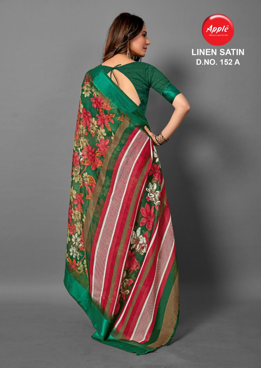 Apple Linen Satin 152 Fancy Printed Casual Wear Line Satin Saree Collection
