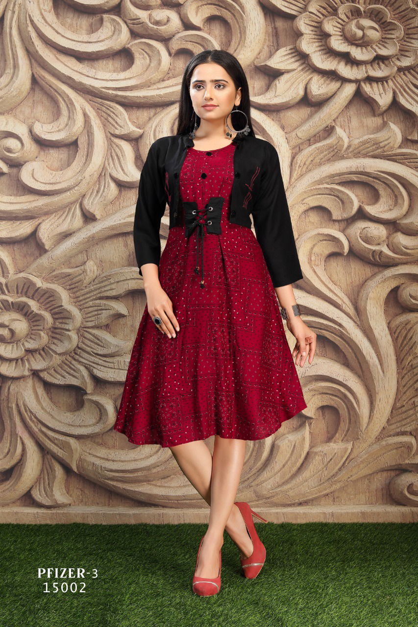 Pfizer 3 Rayon Prints Western Style Ethnic Wear Kurti Collection
