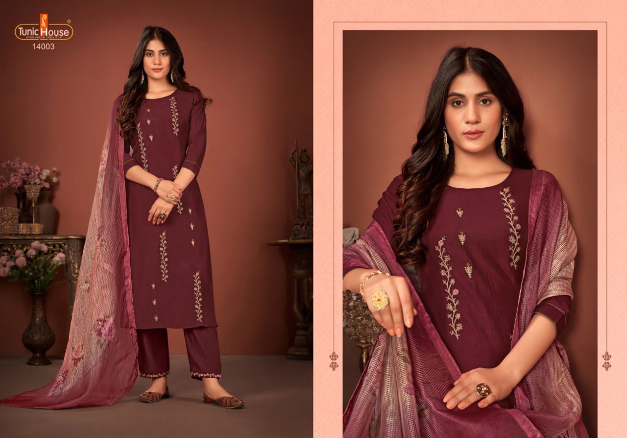 Tunic House Haseena New Designer Festive Wear Kurti With Botton And Dupatta Readymade Collection