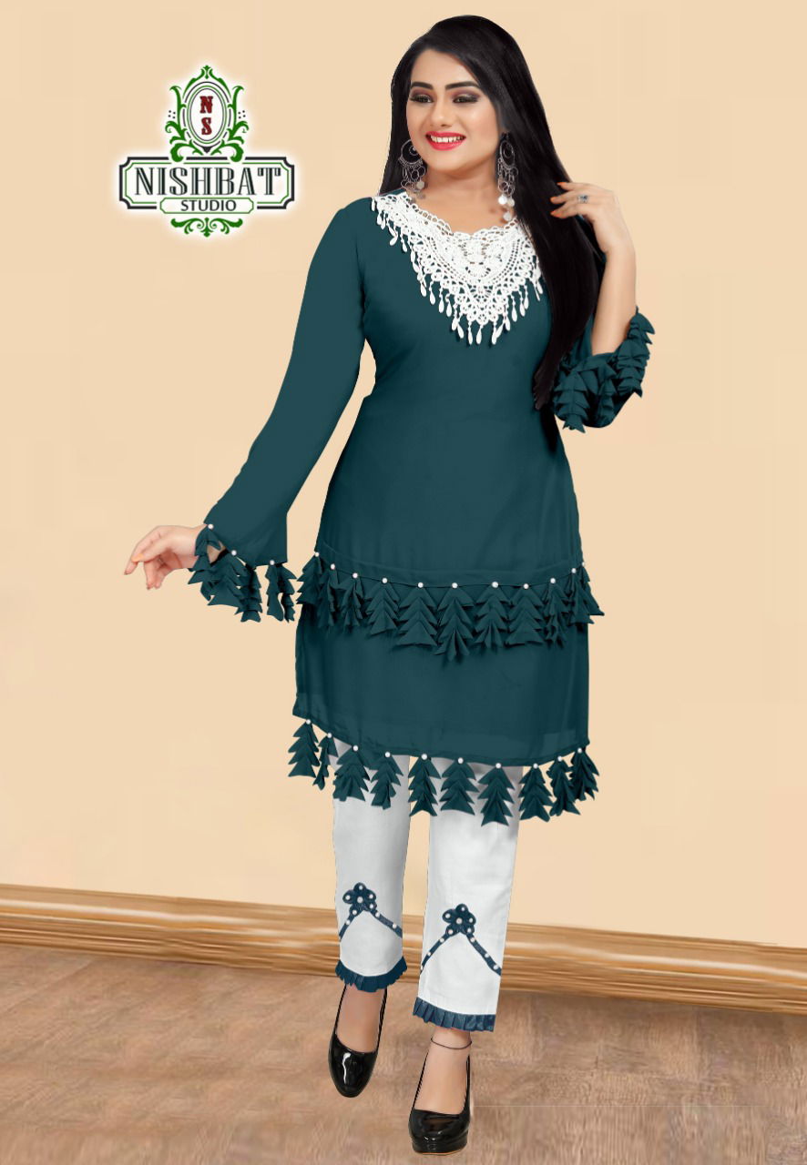 Nishbat Studio 4 Latest Designer Stylish Bordered Kurtis With Bottom Collection  