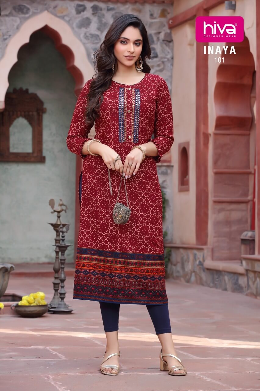 Hiva Inaya Designer Ethnic Wear Rayon Printed Designer Long Kurti Collection