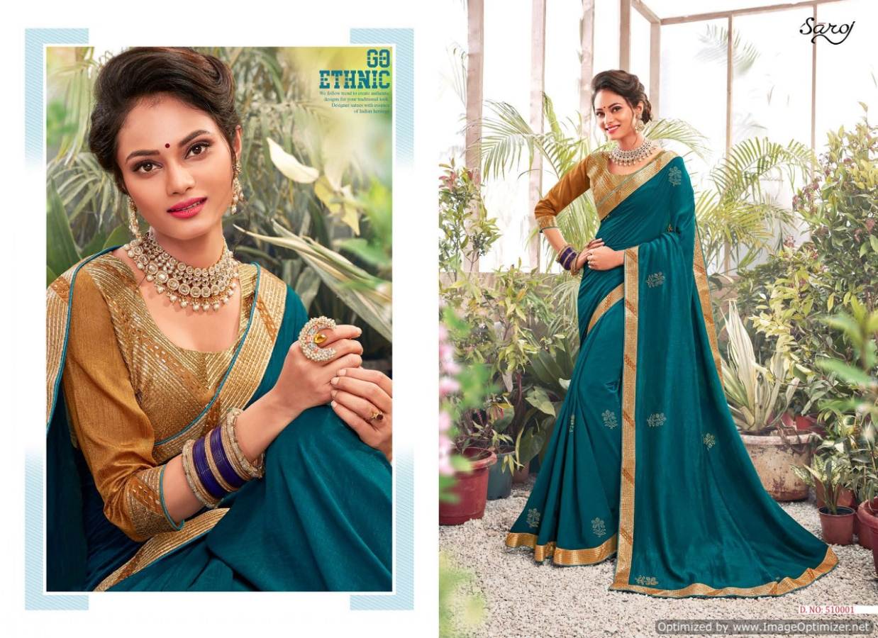 Saroj Bansuri Stylish Collection Of Party Wear Vichitra Silk Saree With Swarovski Butta