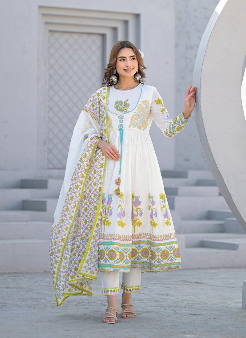 Tanyaa P 274 Cotton With Handwork Anarkali Kurti With Bottom Dupatta Wholesale Price