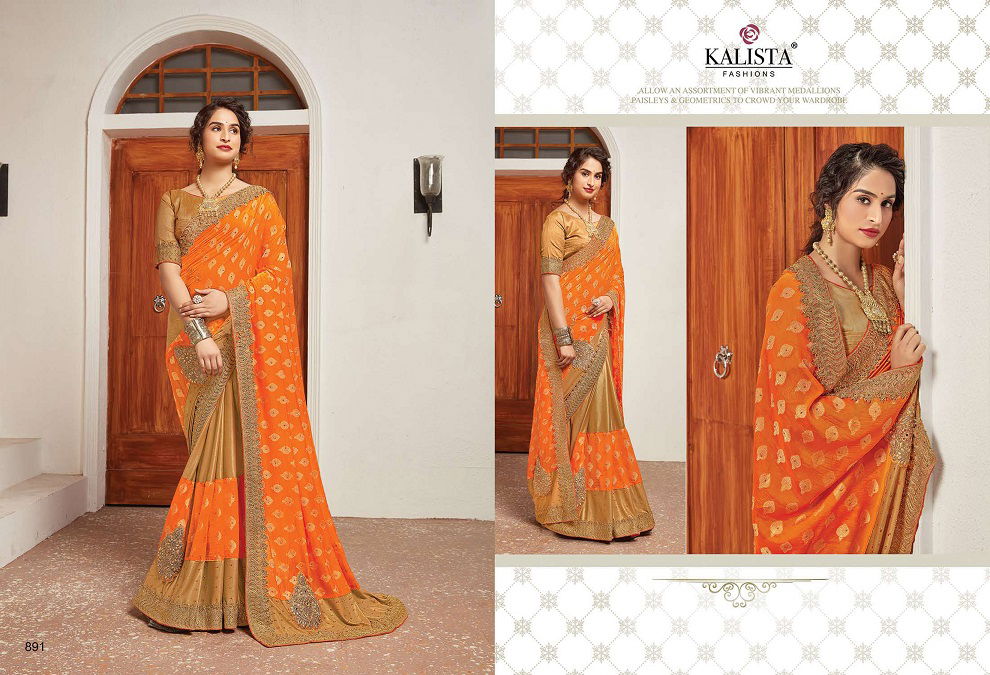 Kalista Tamasha Heavy Designer Festive Wear Embroidery Worked Vichitra Silk Sarees Collection
