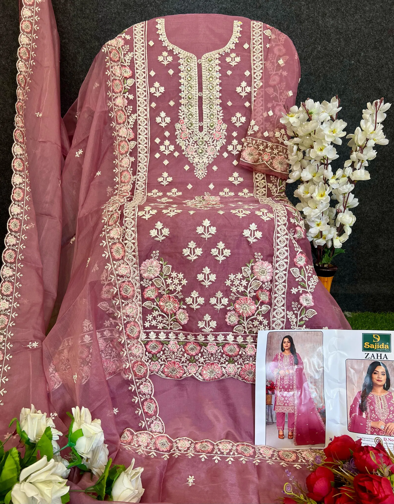 Zaha Vol 2 by Sajida Organza Pakistani Salwar Kameez Suppliers In India