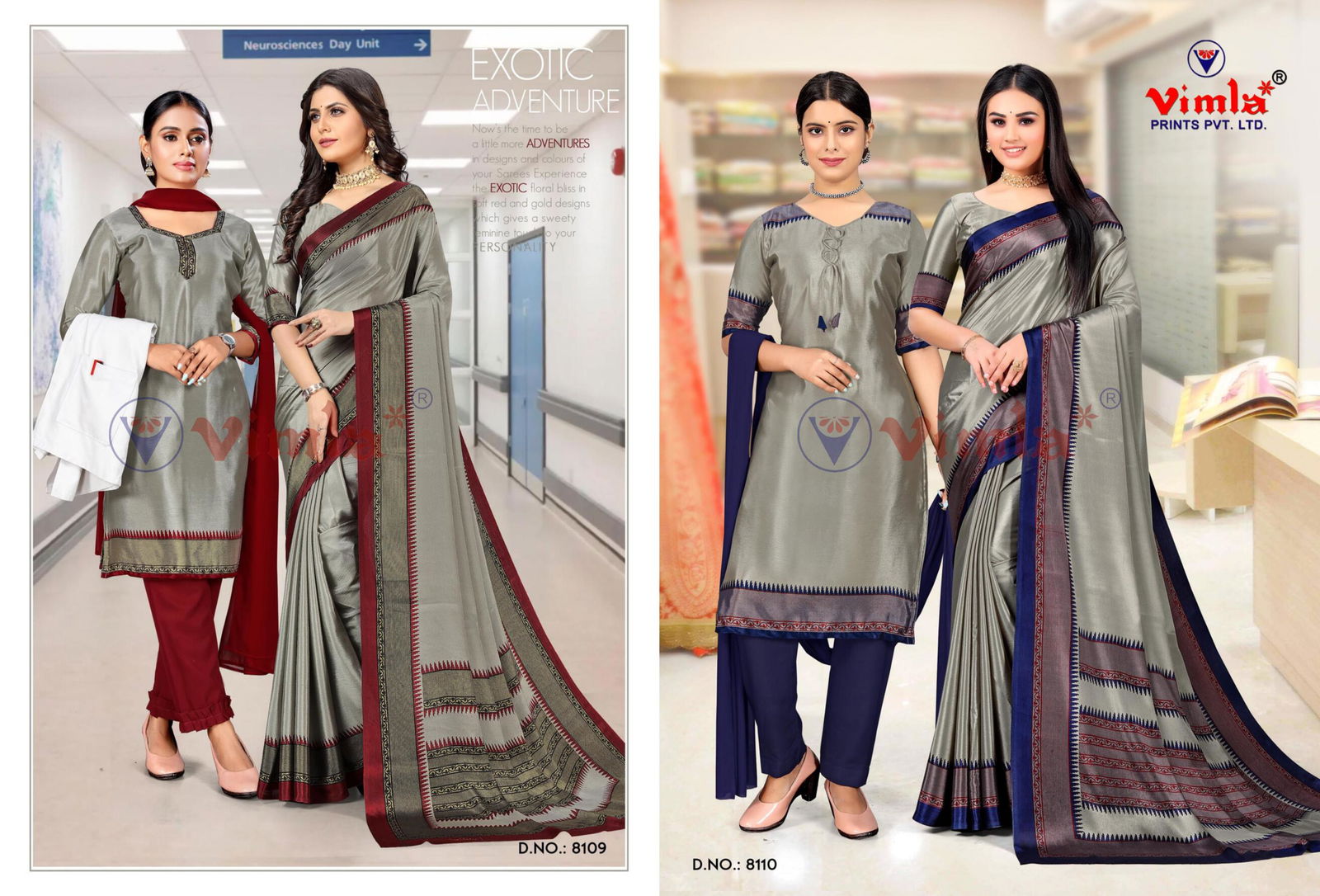 Trishika Vol 3 Printed Uniform Dress With Saree Combo Catalog