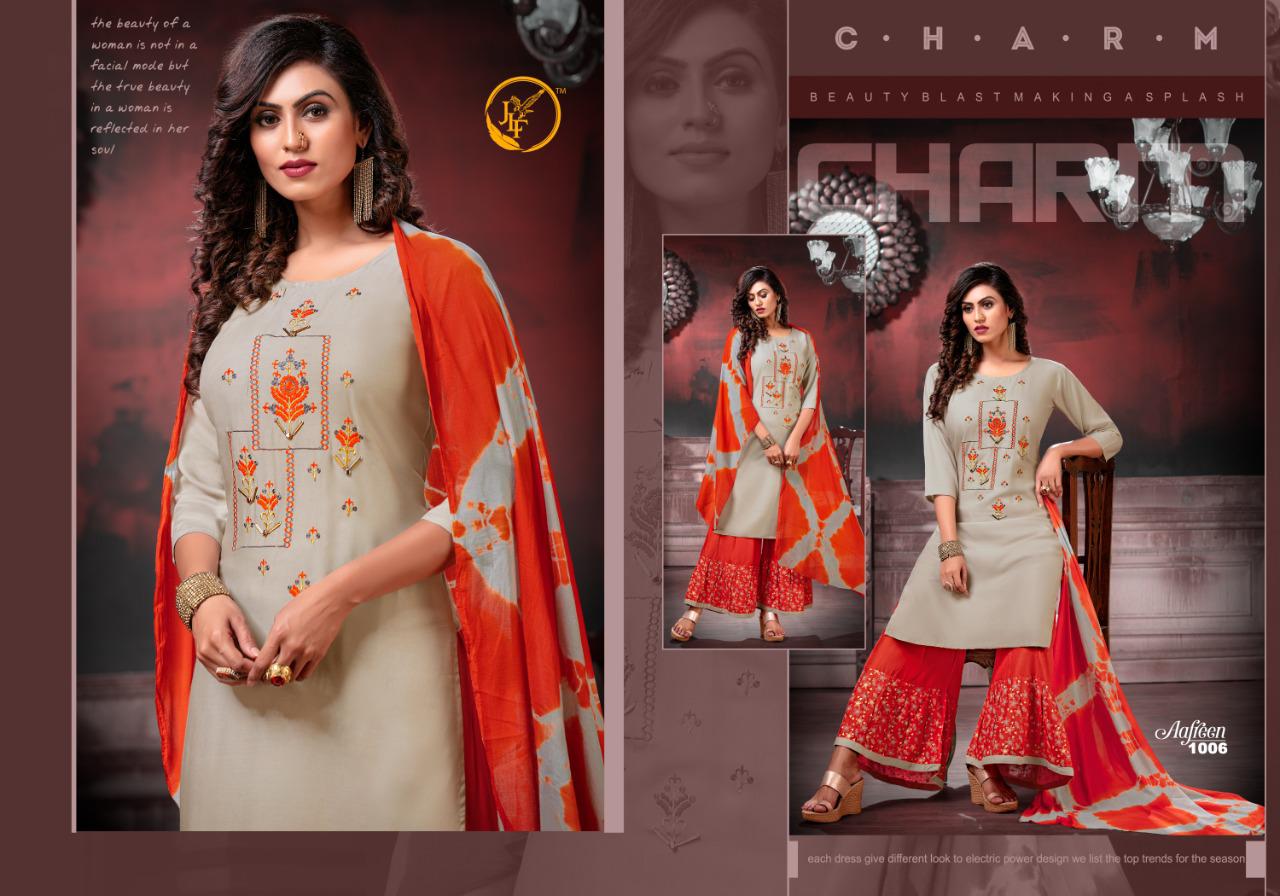 JLF Aafreen Latest Heavy Designer Rayon Print  Plazzo Suit Collection With Nazneen Shibori Dupatta