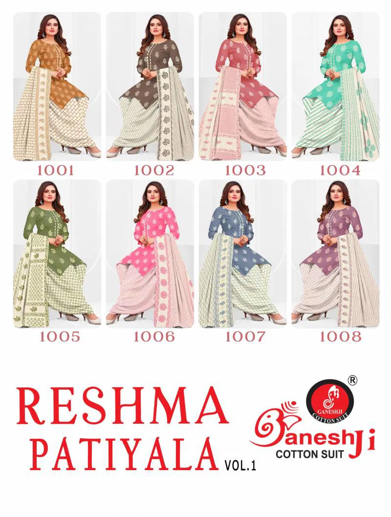 Reshma Patiyala Vol 01 By Ganeshji Fancy Cotton Dress Material Online Wholesale