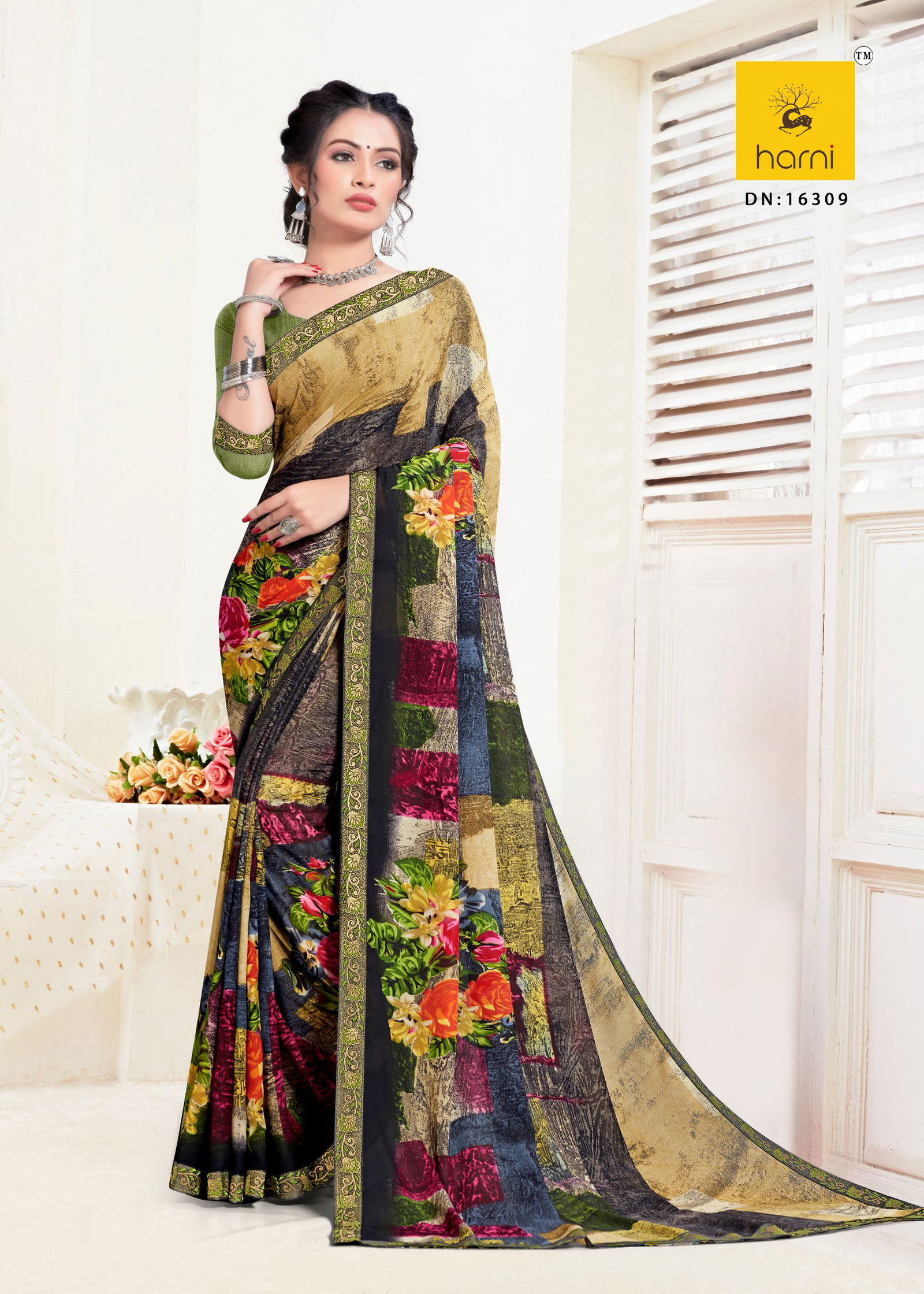 Harni Kashi Latest fancy Casual Regular Wear Printed Georgette Sarees Collection