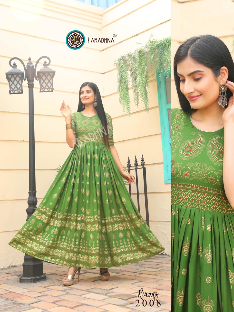 Aradhna Riwaaz 2 Fancy Festive  Wear Anarkali Rayon Printed Long Kurtis Collection