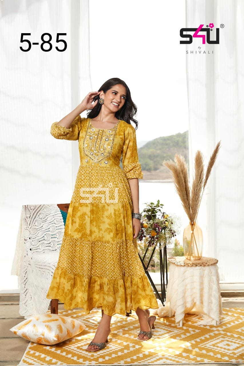 S4u 5 85 New Designer Stylish Party Wear Anarkali Kurti Collection
