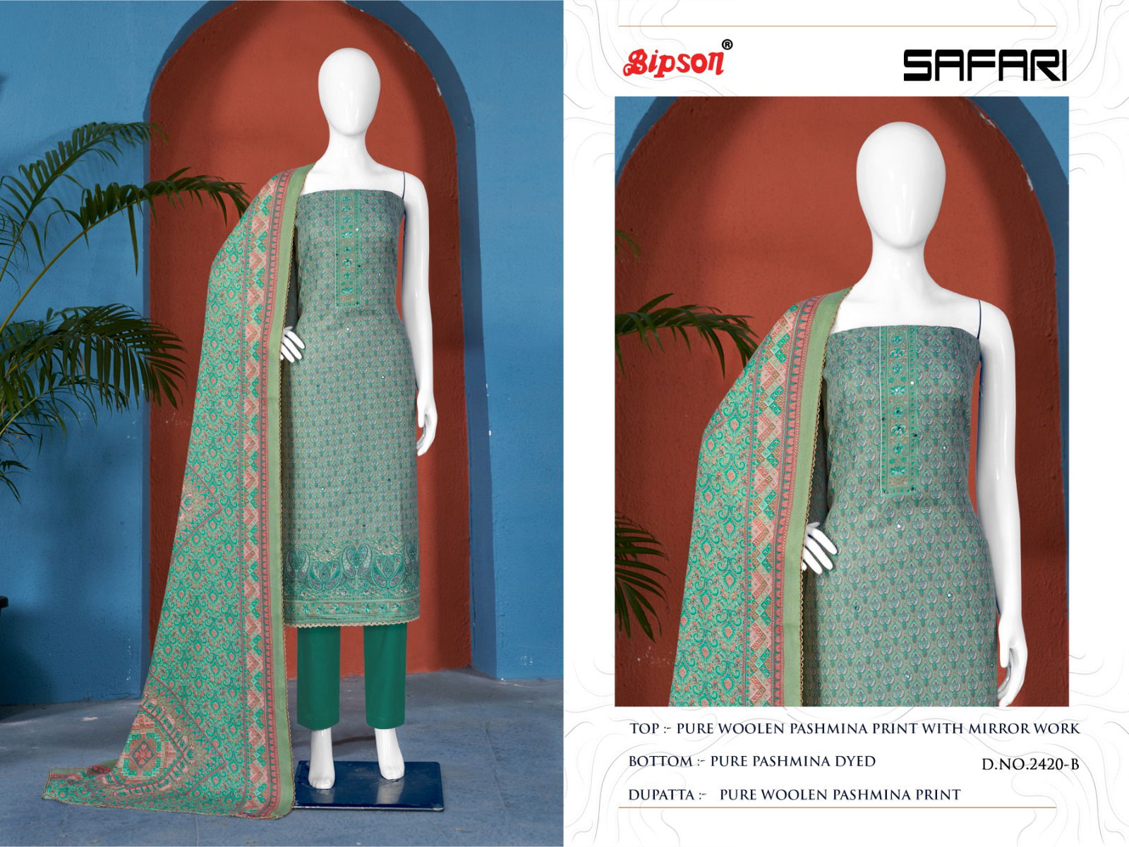 Bipson Decent Safari 2420 Woolen Pashmina Dress Material

