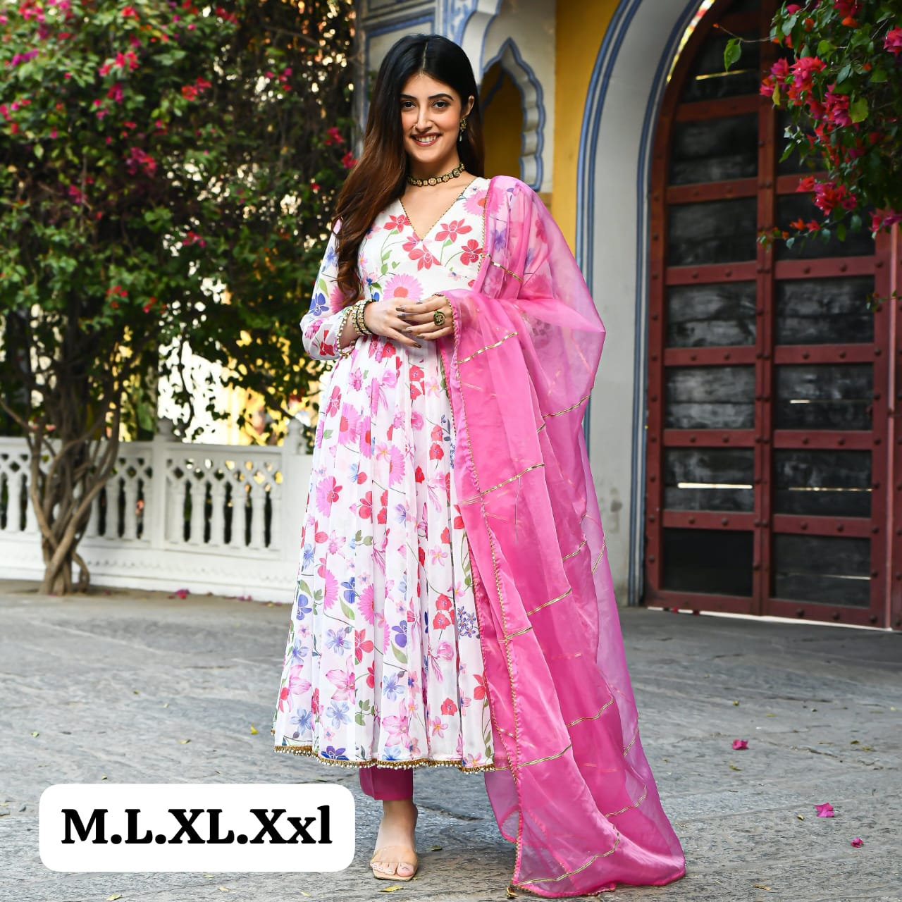 Virat Size Set Rayon Printed Anarkali Kurti With Bottom Dupatta