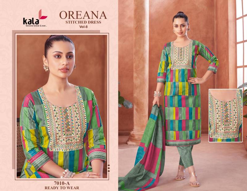 Oreana Vol 8 By Kala Printed Cotton Kurti With Bottom Dupatta Suppliers In India