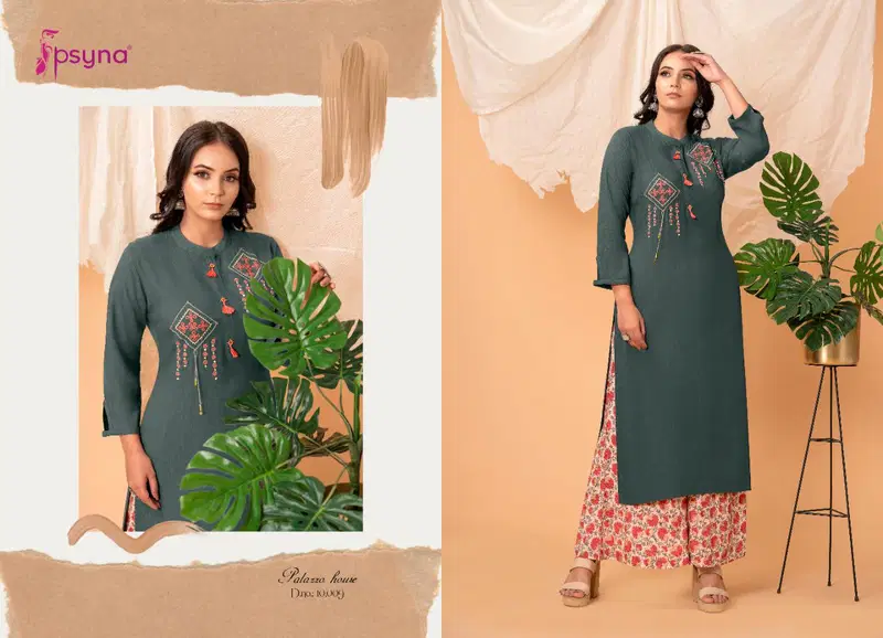 Palazzo House Vol 10 By Psyna Rayon Stylish Long Top With Plazzo Wholesale Clothing Suppliers In India