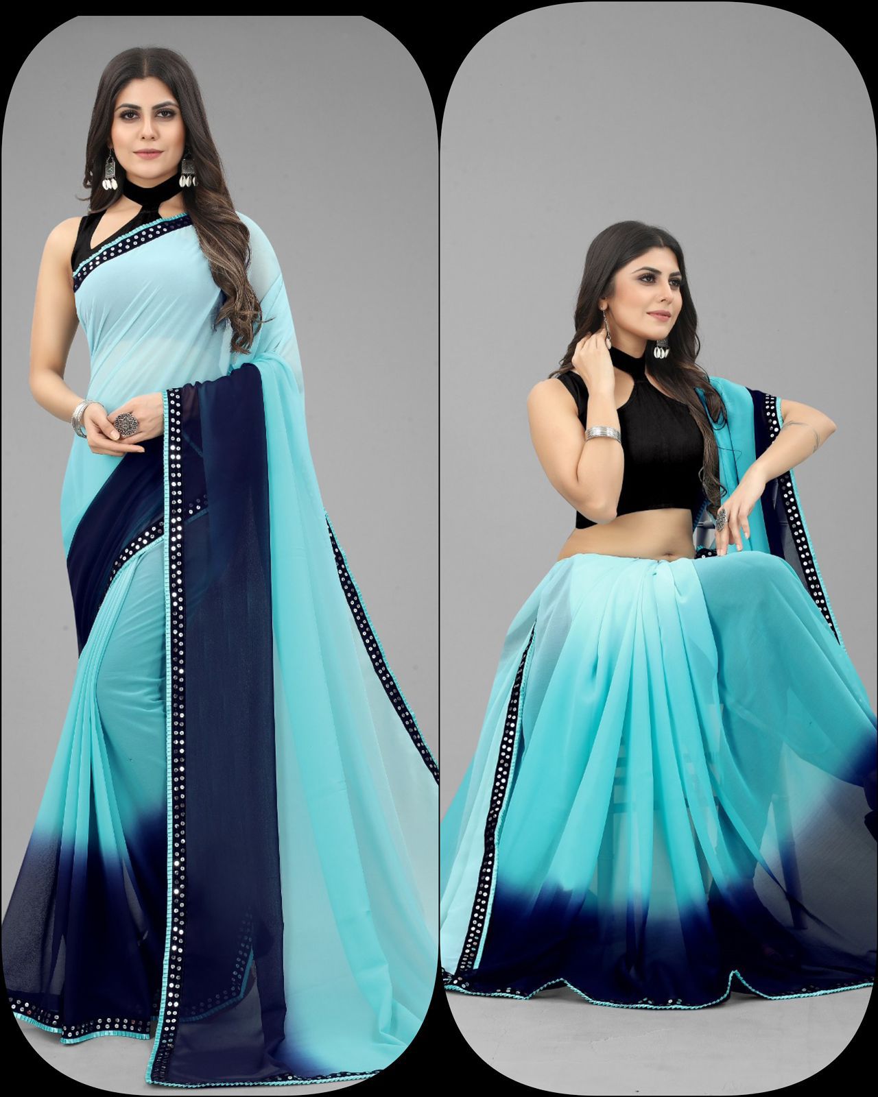 Aab Georgette Two Shaded Sequence Wholesale Saree in India