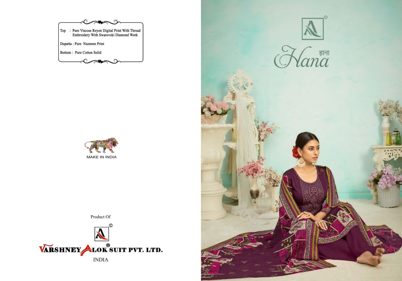 Alok Hana Latest Fancy Casual Wear Pure Viscose Rayon Print With Embroidery Designer Dress Material Collection