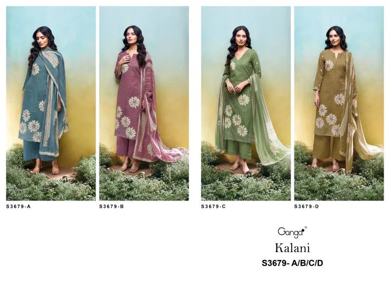 Kalani By Ganga Cotton Linen Printed Embroidered Salwar Suit Wholesale In India
