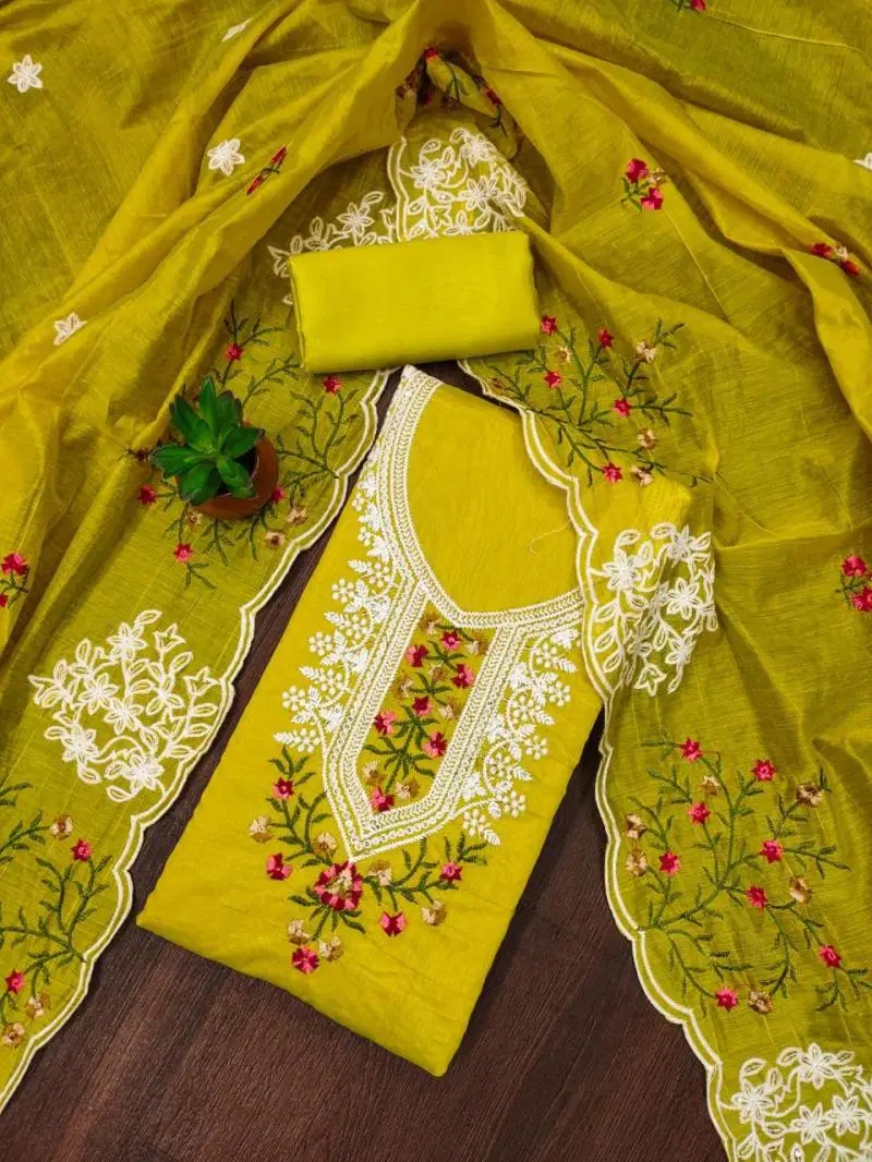 Color Set 9061 Chanderi Cotton Fancy Dress Material Exporters In India