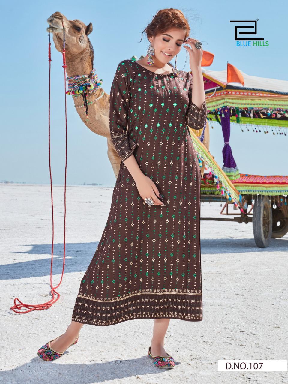 BLUE HILLS DESSERT VOL-01 Latest Fancy Designer Heavy Casual Wear Rayon Mirror Work And Printed Kurtis Collection