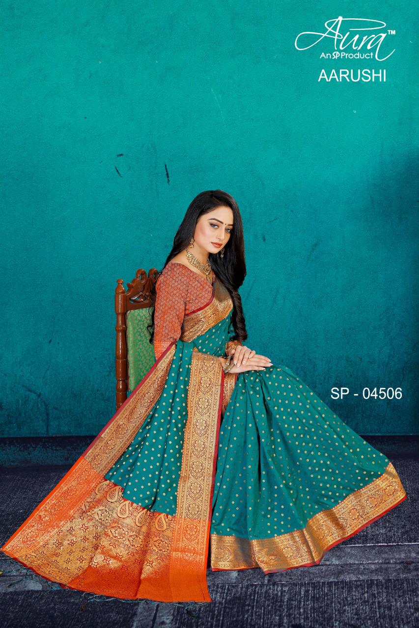Aura Aarushi Kanjivaram Pattu Silk Designer Party wear Saree Collection at Wholesale Price