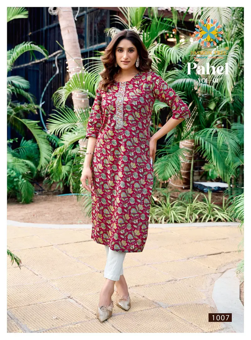 Pahel Vol 1 By Passion Tree Cotton Printed Straight Kurti Suppliers In India
