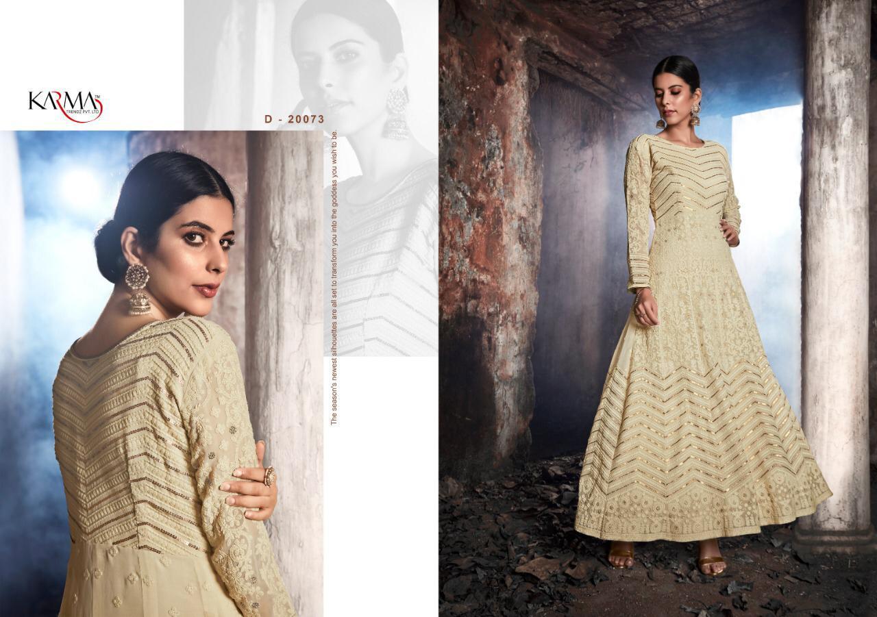 KARMA LATEST DESIGNER FOX GEORGETTE HEAVY EMBROIDERED LAKHNAVI TOP AND NAZNIN DUPATTA WITH STONE WORK COLLECTION