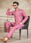 Pink color Outluk Wedding Vol 49 Pure Viscose Mens Modi Jacket Kurta Pajama 4905 