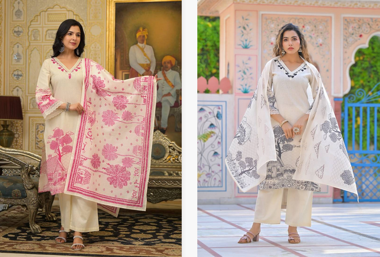 Tanyaa P 122 Cotton With Handwork Touchup Kurti Bottom With Dupatta Wholesale Suppliers In Mumbai