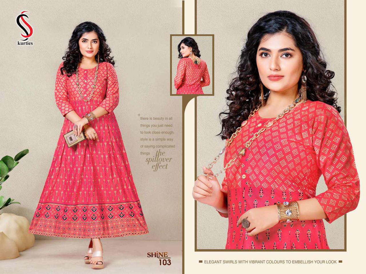 Ss Kurtis Shine Heavy Art Festive Wear Designer Kurtis Collection

