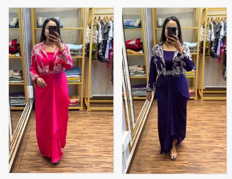 Bt 7091 Chinon Embroidered Party Wear Indo Western Bulk Orders In India