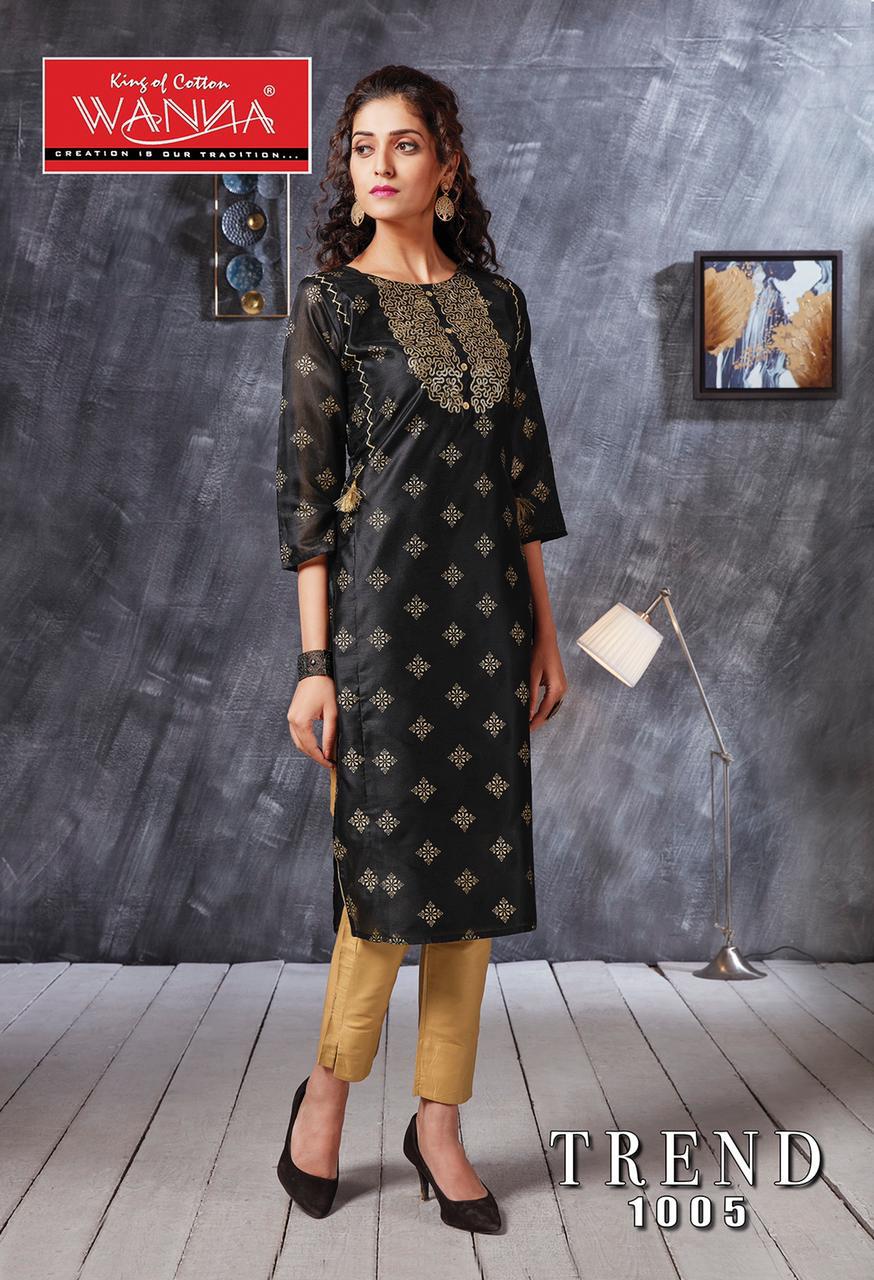 Wanna Trend Designer Latest Fancy Ethnic Wear Kurti With Jam Stain Pant Bottom Collection
