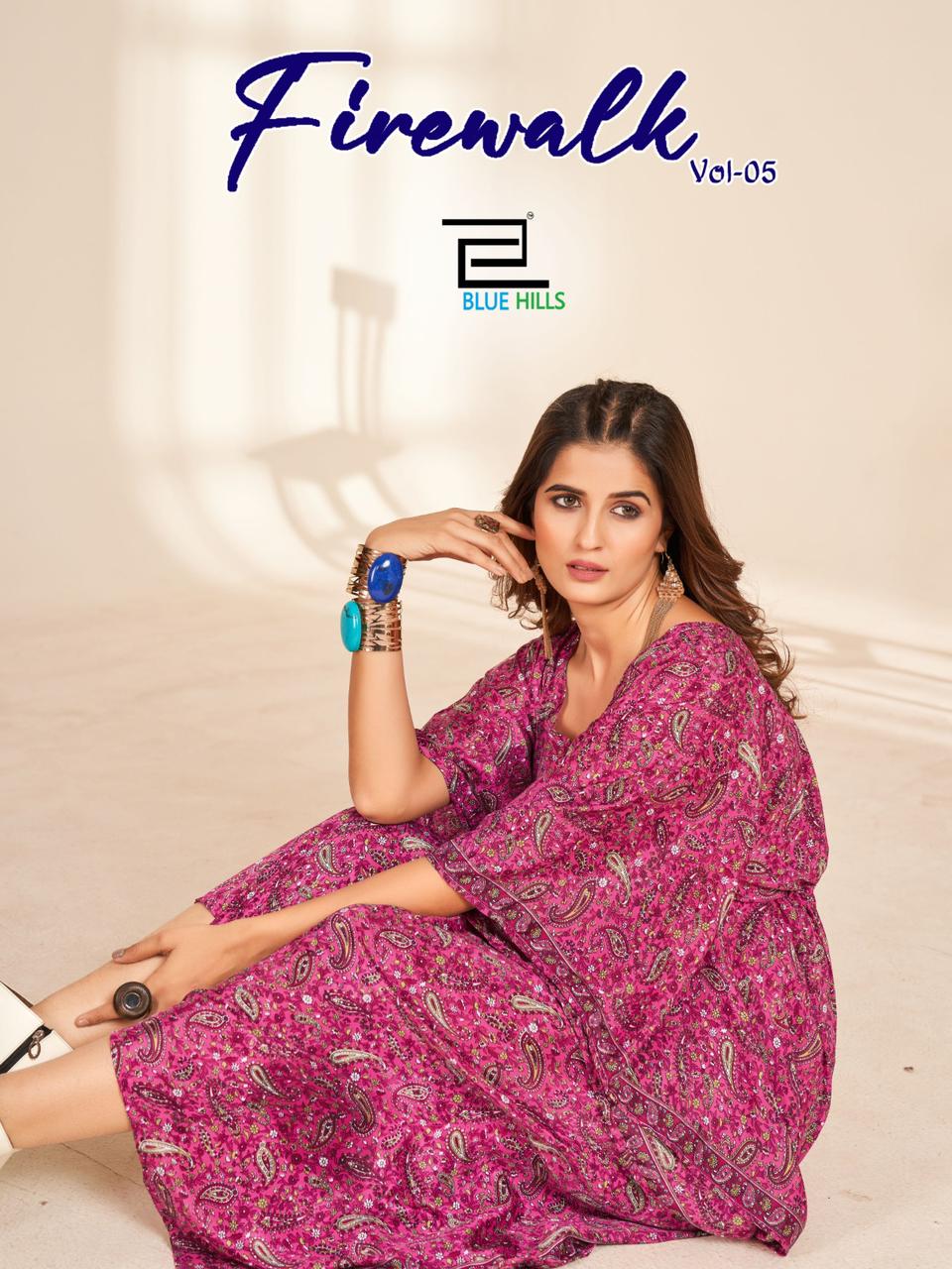 Blue Hills Fire Walk Vol 5 Printed Kaftan Kurti Catalog
