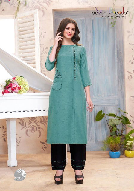 Seven Threads B. Dots Latest Collection Of Heavy Embroidered Rayon Kurtis With Bottom 