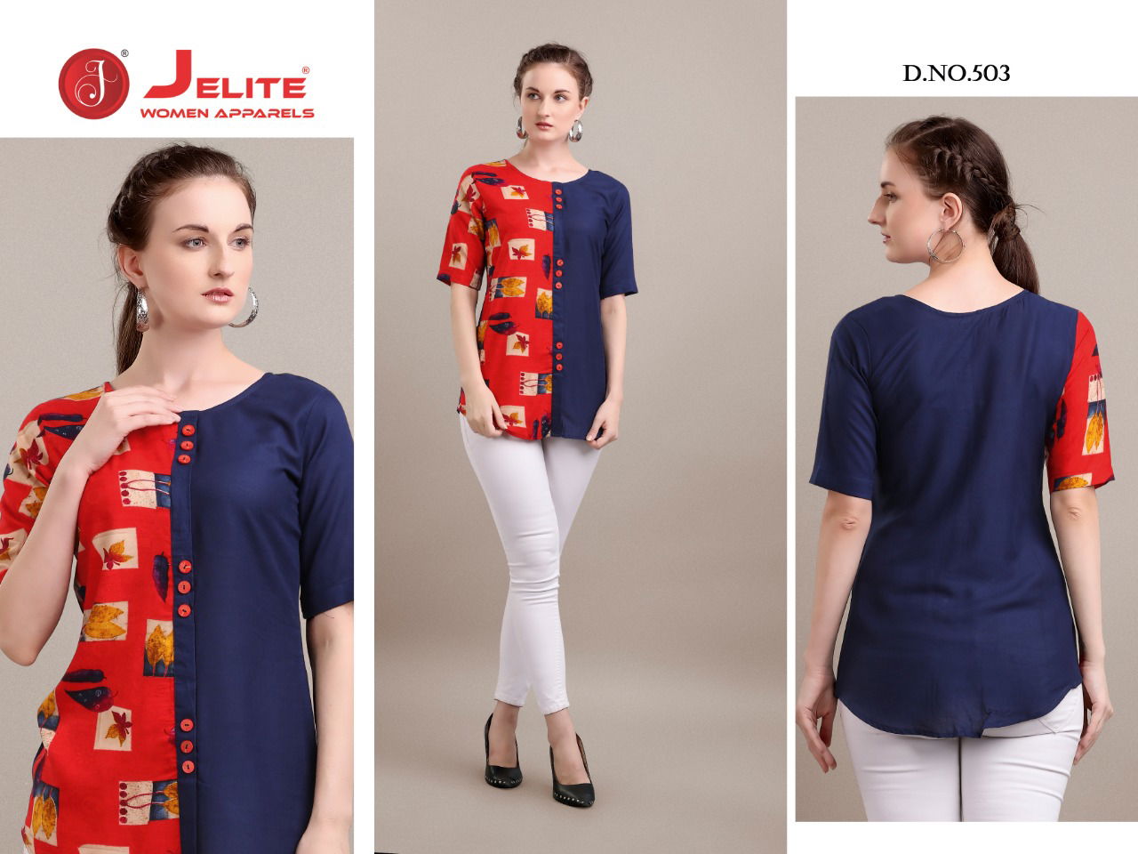 Jelite Camellia Stylish Western Regular Wear Heavy slub rayon And Cotton crepe Ladies Top Collection