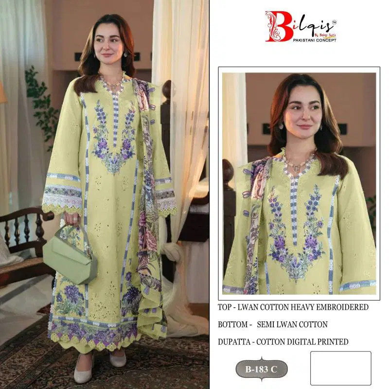 Bilqis B 183 Lawn Cotton Pakistani Salwar Kameez Wholesale Online