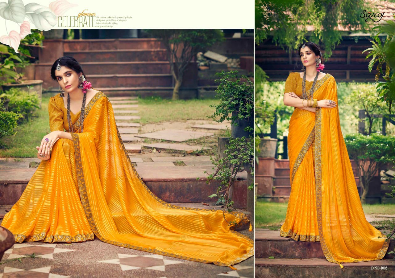 Saroj Sanwaree Weightless Georgette Satin Designer Party Wear Saree Collection
