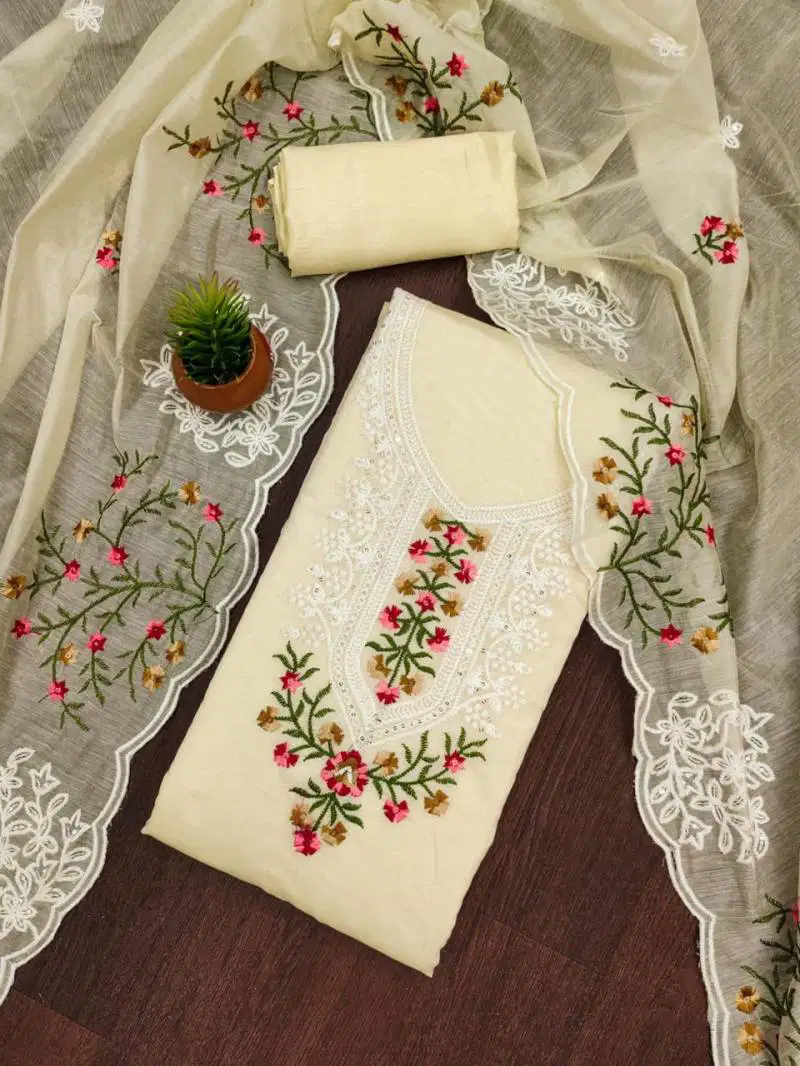 Color Set 9061 Chanderi Cotton Fancy Dress Material Exporters In India