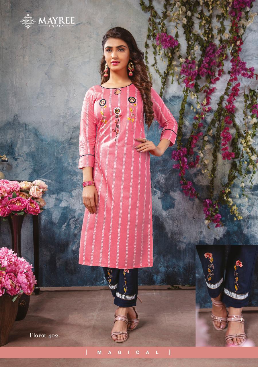 Mayree Floret 4 latest Fancy Designer Rayon Ethnic Wear Printed And Embroidery Worked Kurti With Bottom Collection