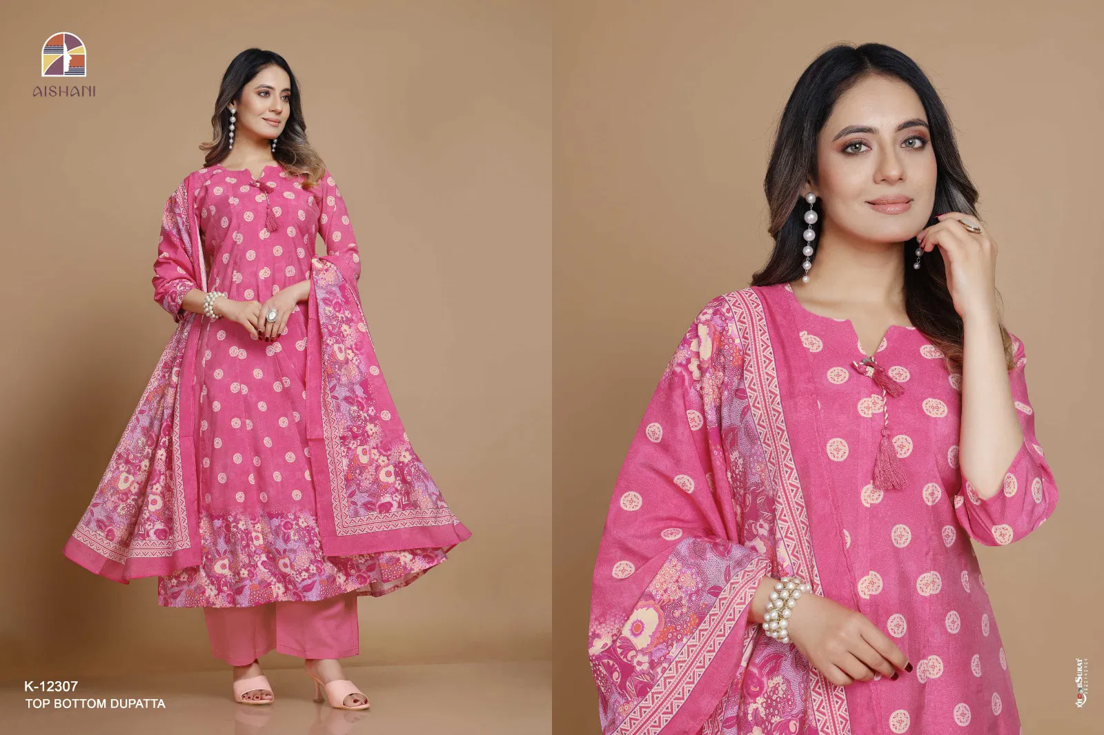 Aishani K 12301 To 12310 Soft Silk Digital Anarkali Kurti With Bottom Dupatta Exporters In India