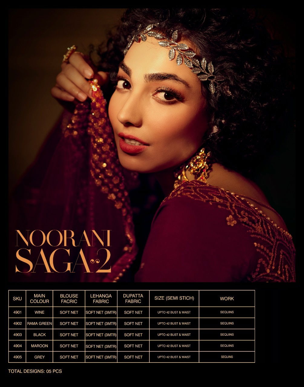 Arya Noorani Saga 2 Wedding Designer Heavy Work Georgette Top With Dull Santoon Inner Net Bottom With Four Sided Bordered Dupatta Collection