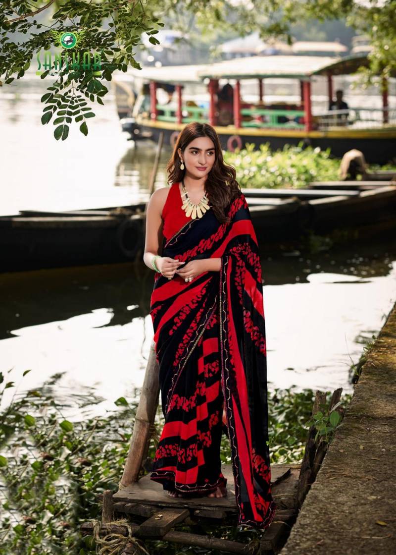 Sangeet By Sanskar Bember Georgette Embroidered Saree Wholesale Online