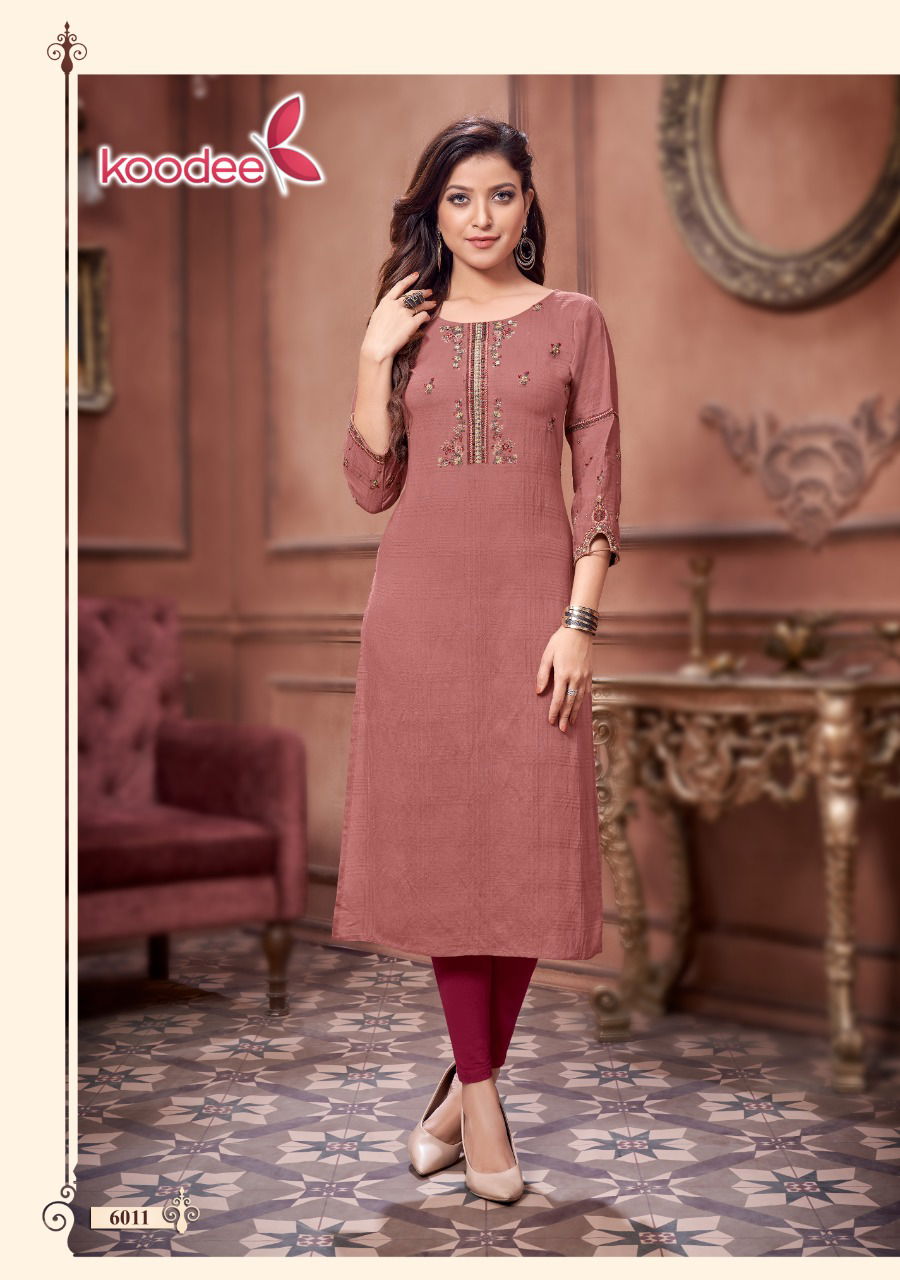 Koodee Veer 4 Fancy Party Wear Viscose Embroidery Khatli Work Designer Kurti Collection