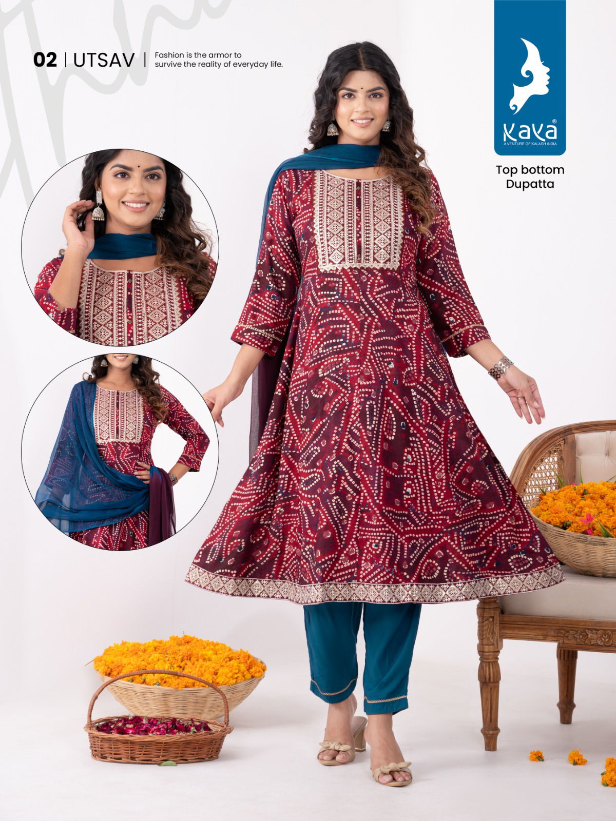Utsav By Kaya Rayon Printed Kurti With Bottom Dupatta Catalog